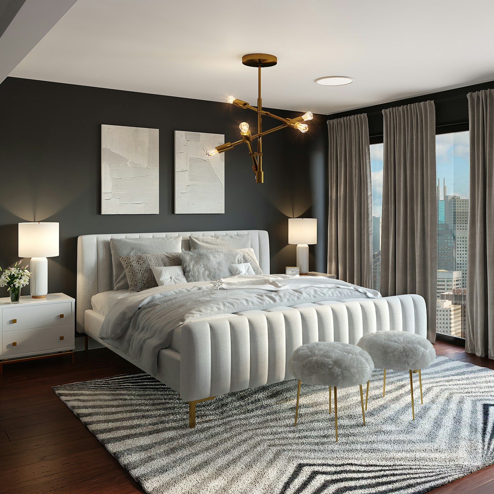 Luxury channel-tufted upholstered bed with premium fabric headboard — custom bedroom upholstery Montreal by Atlas Upholstering